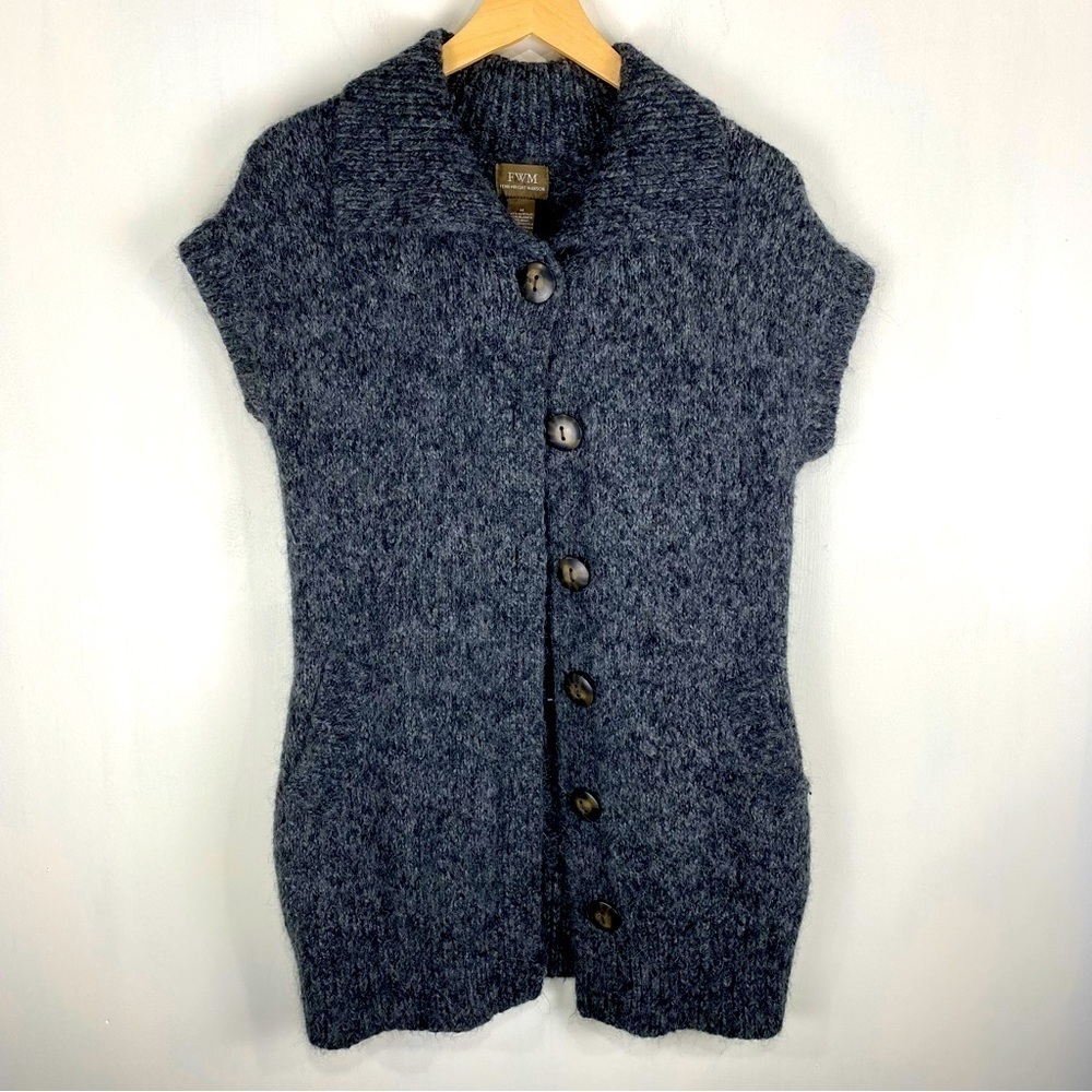 Fenn Wright Manson Wool Alpaca Short Sleeve Full Button Up Down Cardigan Sweater